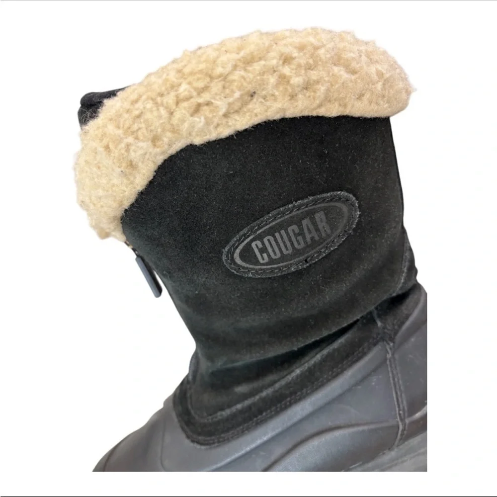 Cougar Black Insulated Winter Boots with Faux Fur Trim & Zipper Front, Sz 8